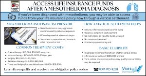 Infographic explaining how to access life insurance funds after a mesothelioma diagnosis, including treatment costs, eligibility, and benefits of viatical settlements.