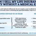 Infographic explaining can I sell my life insurance policy without a medical exam, illustrating that buyers use existing medical records and policy details instead of requiring new tests.