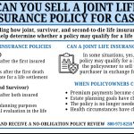 Infographic answering the question can you sell a joint life insurance policy for cash, explaining first-to-die policies, joint and survivor policies, and second-to-die life insurance policies, and outlining when policyowners may consider a life settlement instead of letting a policy lapse