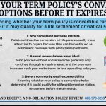 Infographic explaining how to check your term policy’s conversion options before it expires, including why buyers prefer convertible term policies, how conversion affects settlement eligibility, and what information to review before the policy reaches the end of its level term period.