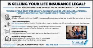 Infographic explaining is selling your life insurance legal including the foundation court case and benefits