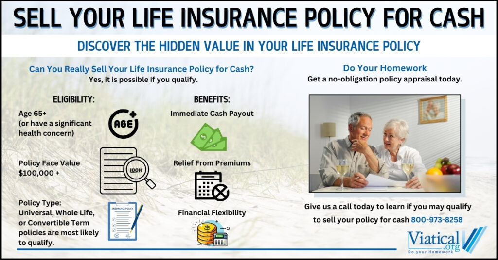 Sell your life insurance policy for cash if you qualify. Learn about eligibility and benefits in this infographic chart.