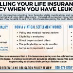 Infographic explaining how selling your life insurance policy when you have leukemia works, including eligible policy types, process steps, and potential uses for funds.