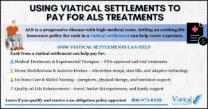 Infographic explaining how using viatical settlements to pay for ALS treatments can help relieve some of the financial burden