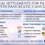 Infographic explaining viatical settlements for patients with pancreatic cancer, highlighting diagnosis, treatment costs, and how selling a life insurance policy can provide financial relief